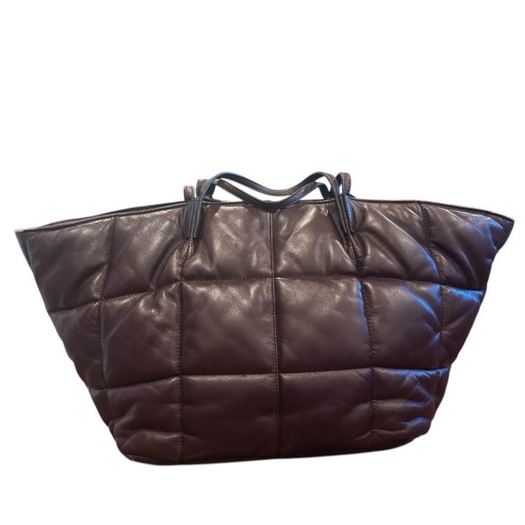 AllSaints Quilted Brown Genuine Leather Tote Bag - Picture 10 of 12